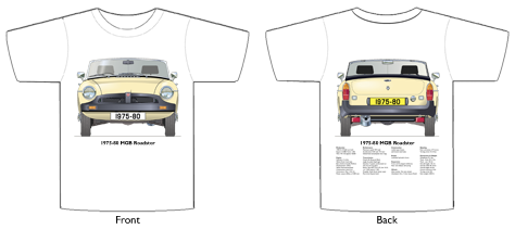 MGB Roadster (wire wheels) 1975-80 T-shirt Front & Back